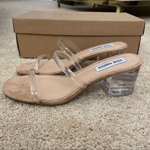 NEW Steve Madden Issy Clear Strap Block Heel Sandals Size 7.5